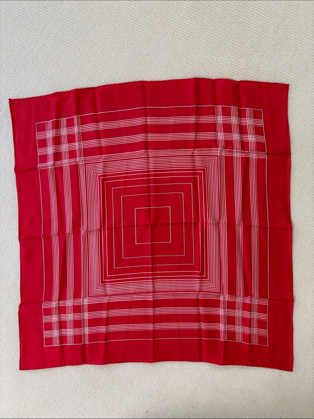 Red Geometric Square Silk Scarf